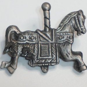 2/$30 - Vintage Gray Carousel Hourse Brooch and Earring Set